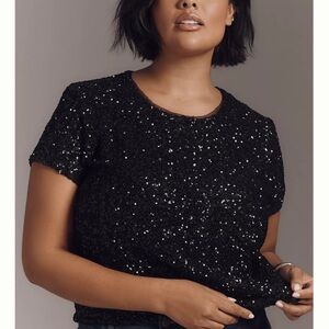 Maeve Black Sequin Short Sleeve Top